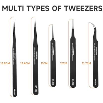 TOWOT 5PCS Precision Tweezers, Anti-Static Stainless Steel Tweezers for Electronics, Crafts, Welding, and Jewelry Making Industrial Tweezers