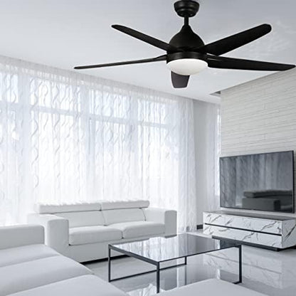 FINXIN Ceiling Fan with Lamp, Ceiling Fan with Light White/Black Ceiling Fans for Bedroom,Living Room,Dining Room Including Motor,Blades,Remote Switch (52" Black 5-Blades)