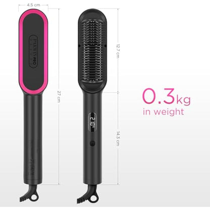 2 in1 Ionic Hair Straightener Brush, PARWIN PRO BEAUTY Hair Straightener Brush with 20s Fast Heating, Anti-Scald Design, 4 Heating Settings & LED Display, Keratin Ceramic Coating, Dual Voltage