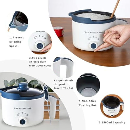 LINGQIAN Wax Melter for Candle Making with Thermometer, Electric Candle Wax Melting Pot with Spout, Double Boiler Candle Making Crock Pot with Measurements