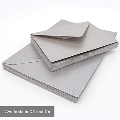Pukka Pad, Pukka Post & Packaging Gummed Envelopes - Pack of 25, Ready-to-Seal, Durable 100GSM Postal Envelopes for Letters, Invitations, and Other Mail - 229 x 162 mm, Size C5, Silver