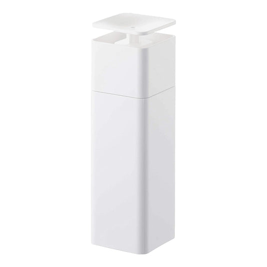 Yamazaki 5213 TOWER Push Soap Dispenser, white, PETG Resin/Polypropylene/Polyethylene/Silicone, Minimalist, 5.5 x 5.5 x 18.5 cm