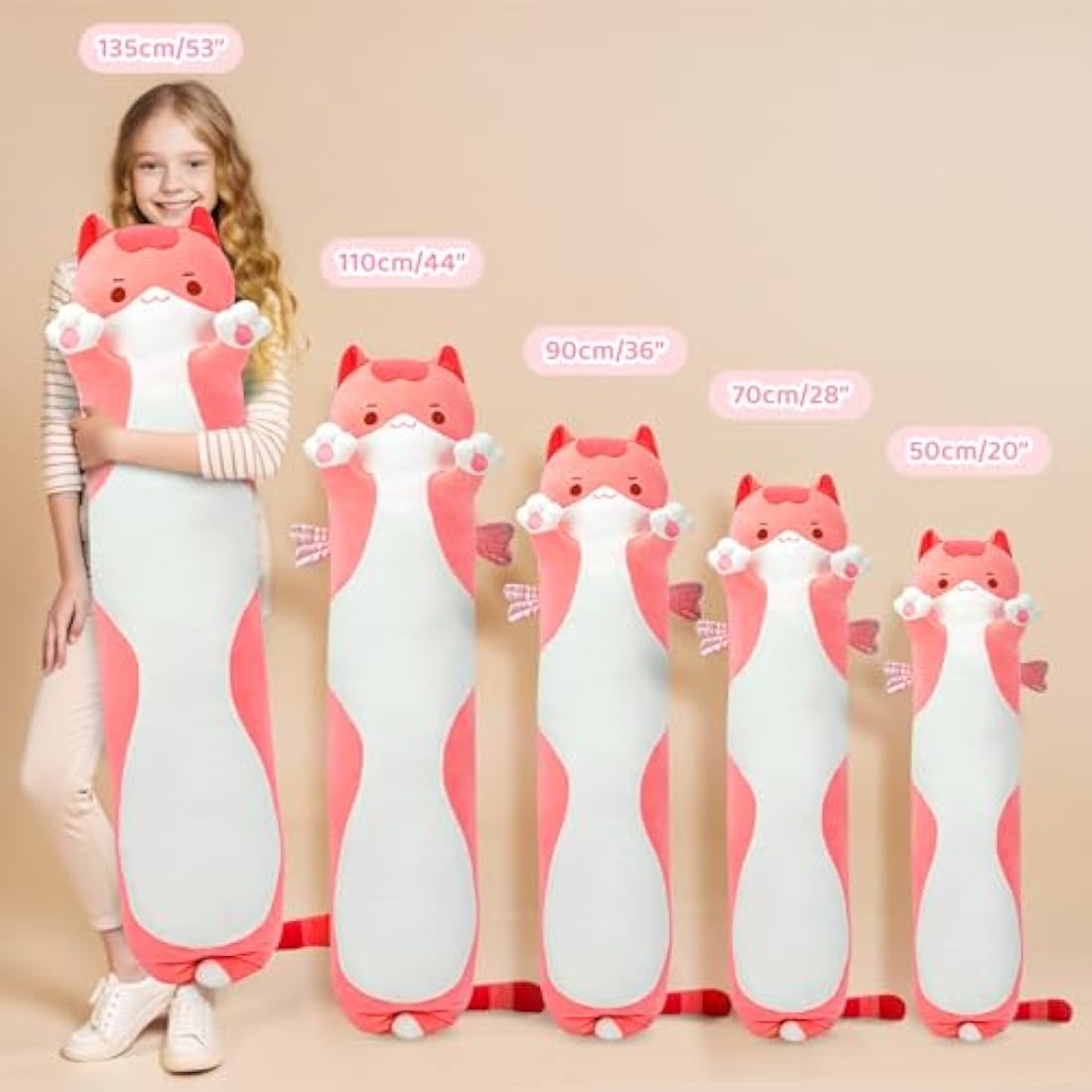 Mewaii 28in Long Cat Plush Pillows Stuffed Animals Squishy Pillows - Plushie Cute Kitty Sleeping Hugging Plush Pillow Soft Toys for Kids(Pink)