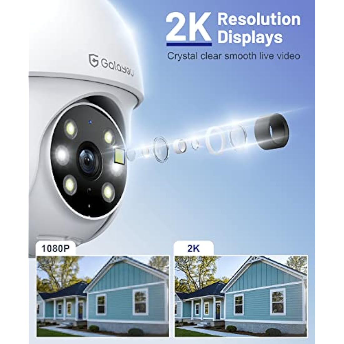 GALAYOU 2K Security Camera Outdoor, 360° CCTV Camera, Home Security WiFi Camera with Color Night Vision, Pan-Tilt View, App Notification, 2-Way Audio Y4