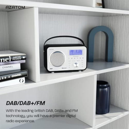 DAB/DAB+ & FM Portable Digital Radio | Leather Design | Bluetooth | Rechargeable Battery | Dual Alarms & Sleep Timer | Perfect for Home, Office or Outdoors | AZATOM Spitalfields 2 (Black)