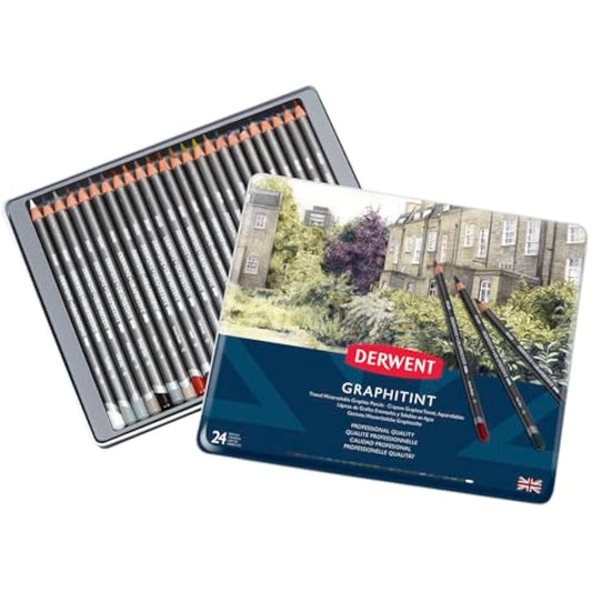 Derwent Graphitint Tinted Graphite Drawing Pencils, Set Of 24, Watersoluble, Professional Quality, 0700803