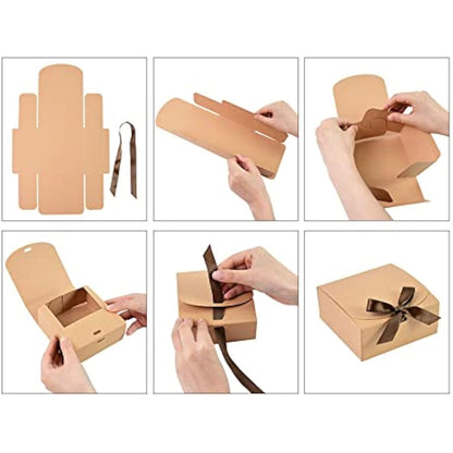 Emartbuy Pack of 12 Square Shaped Presentation Gift Box, 16.5 cm x 16.5 cm x 5 cm, Easy Assembly, White Box with Bow Ribbon