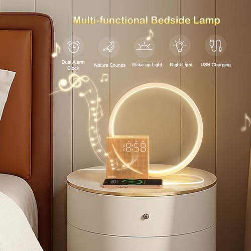 blonbar Bedside Lamp, Wake-Up Light,Touch Lamps Bedside with 10W USB Charging Port, 10 Smoothing Sound Table Lamp with 2 Alarm Clock, 3 Level Brightness,LED Night Light for Bedroom, Living Room