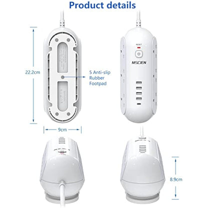 Mscien 5M Extension Lead with USB Slots, 6 Way Sockets 5 USB(1 USB- C and 4 USB-A Port) with 5 Metres Extension cord, 3250W Overload Protection, Security Surge Protection Plug Extension Socket