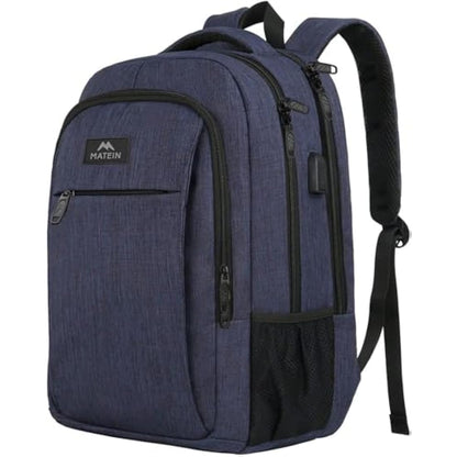 MATEIN Travel Laptop Backpack 15.6, Slim Laptop Rucksack with USB Charging Port Anti Theft Computer Backpack Bag Water Resistant College Work Daypack Lightweight Bag, Navy Blue