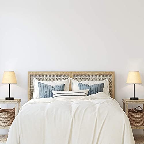 UOMIO Bedside Table Lamps Set of 2, Vintage lamp Small Desk Lamps with Linen Fabric Lampshades and Metal Base, On-Off Switch, Pair of Side Lamps for Bedroom, Living Room, Office