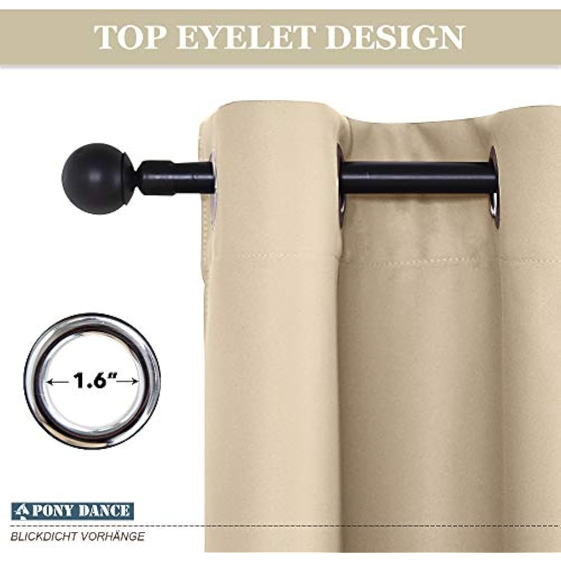 PONY DANCE Thermal Insulated Curtains for Bedroom - Biscotti Beige Energy Saving Eyelet Curtains for Farmhouse Greenhouse Loft Decoration, 46 x 45 Inch, 2 Panels