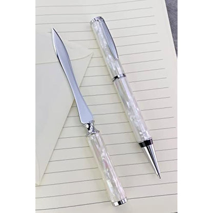 LACHIEVA LUX Luxury Mother of Pearl Ballpoint Pen & Letter Opener Set, Unique Gift for Men & Women, Great for Christmas and Special Occasions