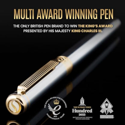 Scriveiner Silver Chrome Fountain Pen - Stunning Luxury Pen, Real Gold Plating, Schmidt Gilded Nib (Medium), Best Pen Gift Set for Men & Women, Professional, Executive Office, Nice Designer Pens