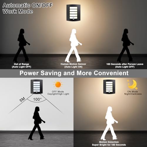 Allesgute Outdoor Wall Lights with PIR Motion Sensor, Curved Outside Lights Mains Powered Black IP44 Waterproof Wall Lamp Incl.E27 LED Bulbs 12W Warm White for Front Door Porch Stairway