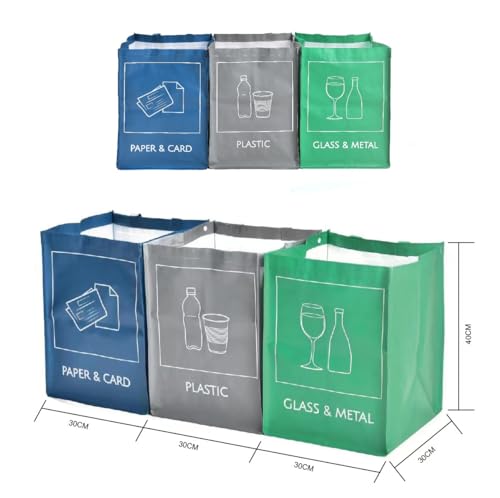 NYS CLOUD - Reusable Recycling Bin Bags, 3-Pack Indoor and Outdoor Separate Waste Sorting Organizer, Waterproof Recycle Bins for Kitchen Home Office