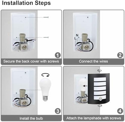 Allesgute Outdoor Wall Lights with PIR Motion Sensor, IP44 Waterproof Curved Outside Lights Mains Powered Black Wall Lamp for Porch, Front Door, Incl.12W E27 Bulbs Cool White 6000K