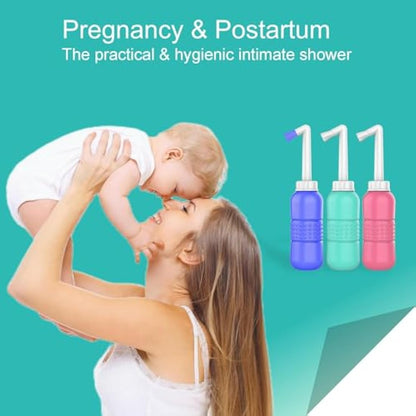 Pink Portable Bidet for Toilet 450ml Travel Bidet Bottle, Perineal Bottle for Postpartum Hemorrhoids Healing, Maternity Kit Essentials,Intimate Wash for Women with Water Seal Cap Storage Bag