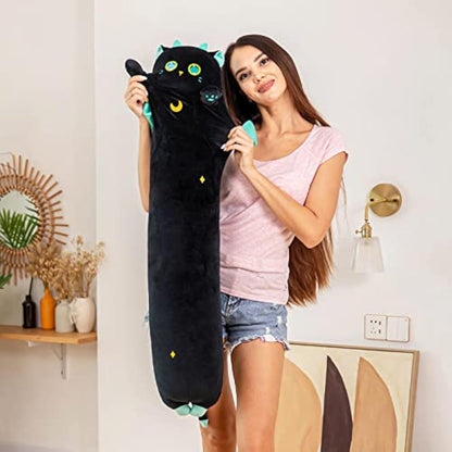 Mewaii 36in Long Cat Plush Pillows Stuffed Animals Squishy Pillows - Plushie Cute Big Green Eyes Sleeping Hugging Plush Pillow Soft Toys for Kids(Black)