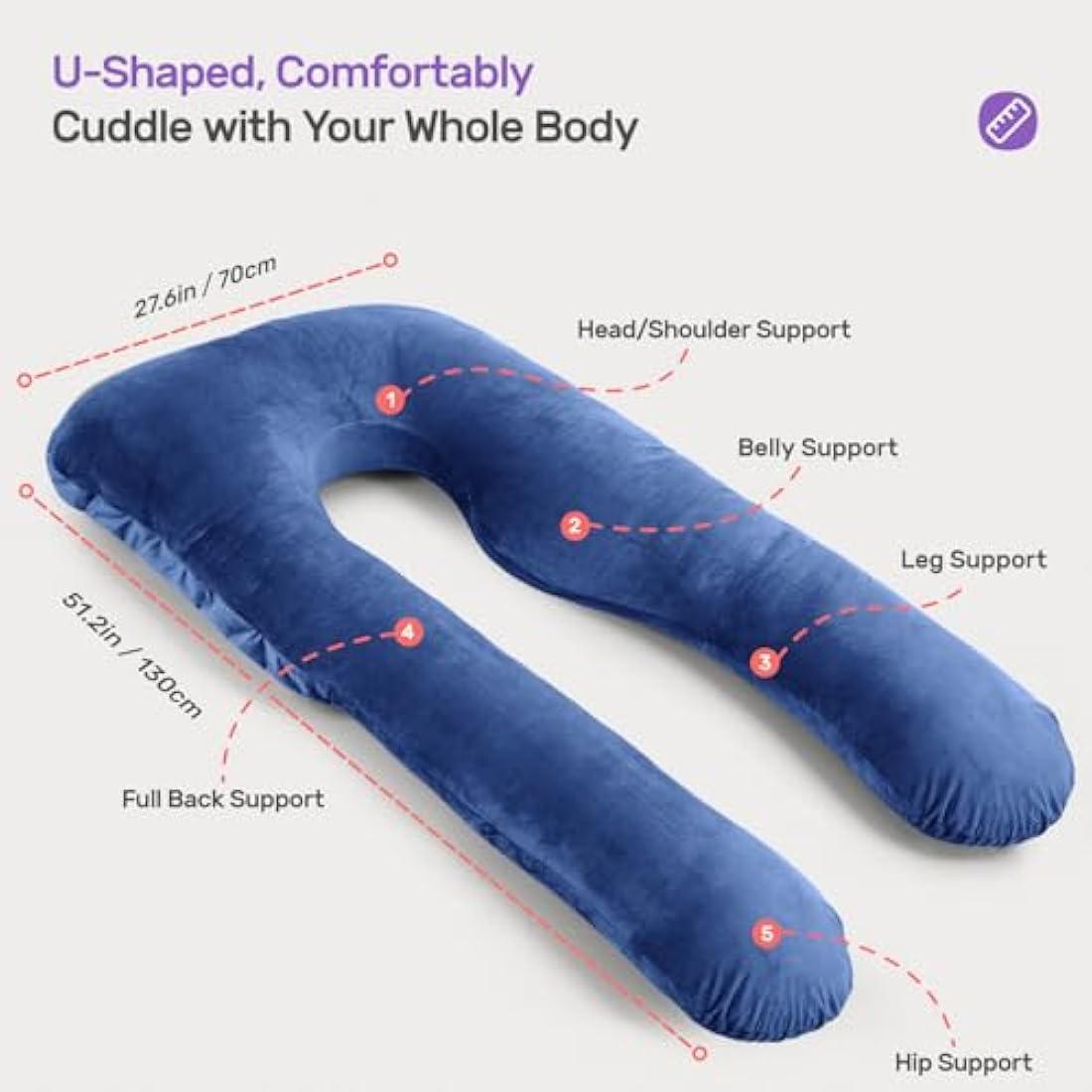 Nuliie Pregnancy Pillow for Sleeping, U Shaped Full Body Pillow Pregnancy Pillows, Maternity Pillow Support for Back, Hips, Legs for Pregnant Women, With Washable Velvet Cover (Navy)