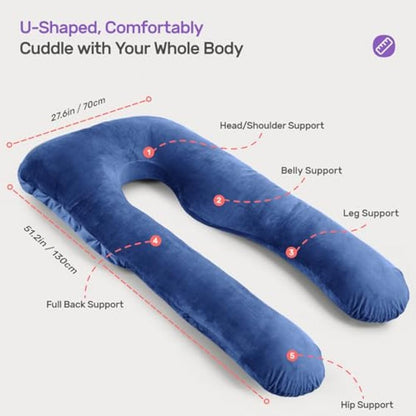 Nuliie Pregnancy Pillow for Sleeping, U Shaped Full Body Pillow Pregnancy Pillows, Maternity Pillow Support for Back, Hips, Legs for Pregnant Women, With Washable Velvet Cover (Navy)