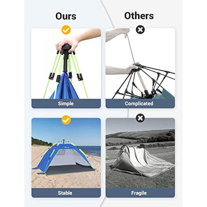 Glymnis Pop Up Beach Tent 3-4 Person Instant Pop Up Automatic Beach Tent UV Protection with Side Door, Easy Setup Portable Sun Shelter for Garden, Fishing, Picnic