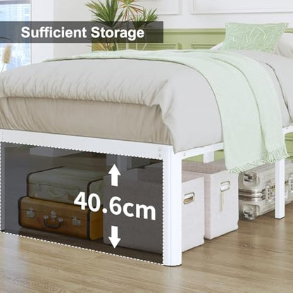Lutown-Teen 46 cm High Small Single Bed Frame 2ft 6 with Rounded Corners, Heavy Duty Metal Bed Frames Small Single with Steel Slats, Ample Space Underneath, Noise Free, Easy Assembly, White