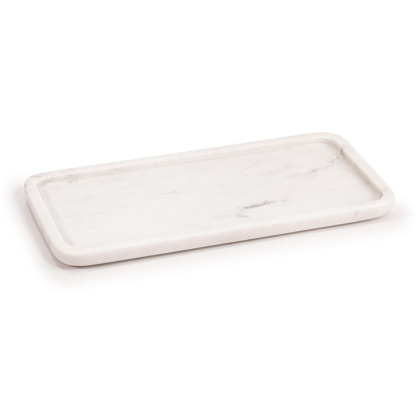 EHC Natural Marble Serving Tray for Bathroom, Vanity, Jewellery, Coffee Decorative Table Accessory, Multipurpose Organizer - White