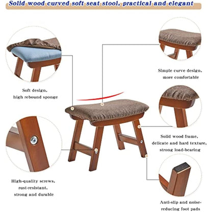 Aibiju Wooden Footstool, Foot Stool Ottoman Padded Chair Stool with Removable Cover 4 Beech Legs Suitable for Bedroom, Living Room and Kitchen, (Brown leg+ Brown cushion), YDEU-1359