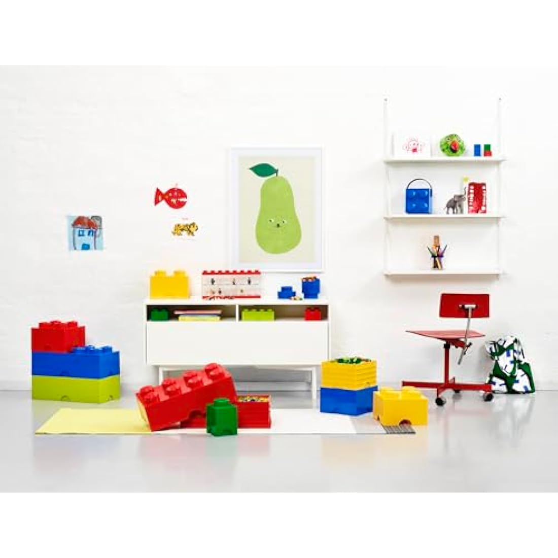 LEGO Storage Brick 8 Knobs BLACK - Stackable Plastic Storage Box with Lid for Kids and Adults, Ideal Desk Organizer and Toy Box - 12.1L Capacity