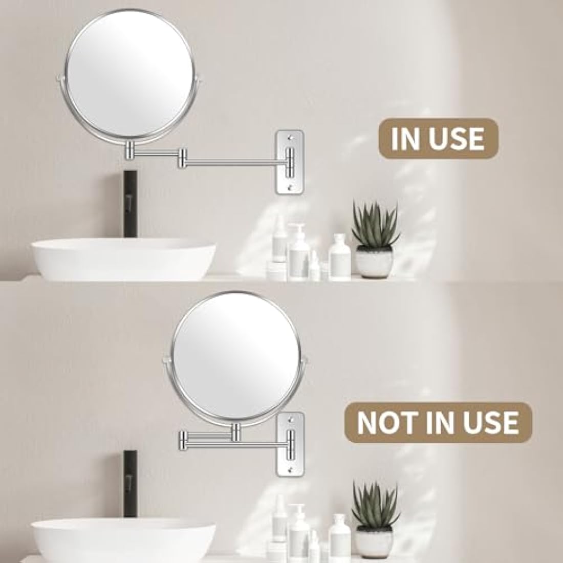 BTremary 9” Large Wall Mounted Makeup Mirror 1X/7X Double-Side Bathroom Magnifying Mirror 360 Swivel Vanity Mirror Extendable Shaving Wall Mount Cosmetic Mirror for Men and Women, Chrome