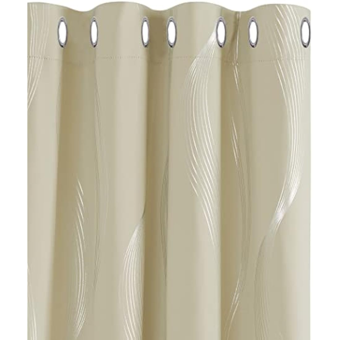 Deconovo Soft Wave Line Foil Printed Blackout Curtains Thermal Insulated Curtains Eyelet Energy Efficiency Room Darkening Curtains for Bedroom 46 x 72 Inch Beige Two Panels