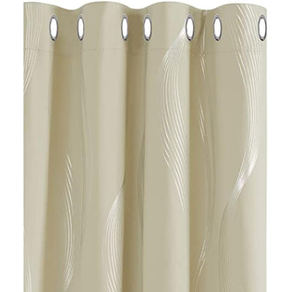 Deconovo Soft Wave Line Foil Printed Blackout Curtains Thermal Insulated Curtains Eyelet Energy Efficiency Room Darkening Curtains for Bedroom 46 x 72 Inch Beige Two Panels
