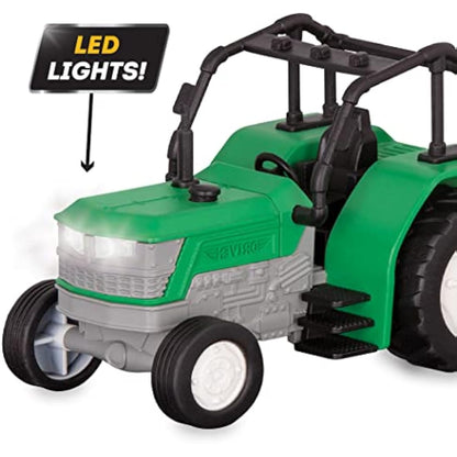 Driven - Micro Tractor - Green Toy Tractor with Light, Sound, & Detachable Trailer Farm Vehicle Toy for Kids 3+ (2 Pc)