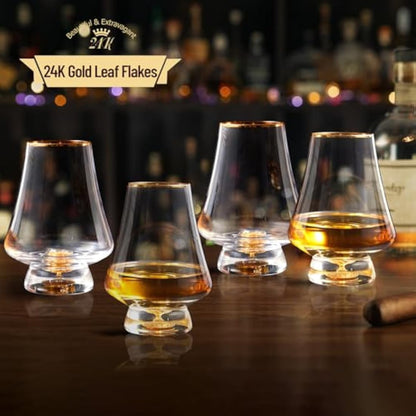 DUJUST Snifter Glass Set of 4 (8 oz), Crystal Whiskey Glasses with 24K Gold Leaf Flakes, Luxury Tasting Glasses for Brandy/Cognac/Bourbon/Tequila/Scotch, Snifter Gift Set, BPA-Free & Lead-Free