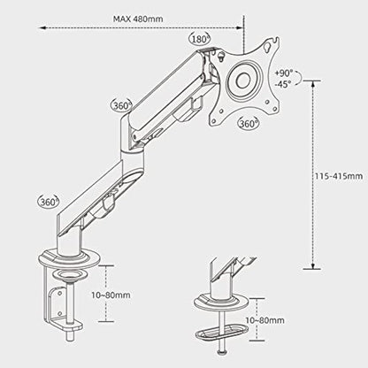 HILLPORT 27 32 Monitor Arm Desk Mount Single 17 to 34 inch Ergonomic Sturdy Gas Spring Arm 2 to 9 kg Precise Adjustable Stand with Clamp and Grommet LCD Computer Monitors VESA 75/100mm Black M5B