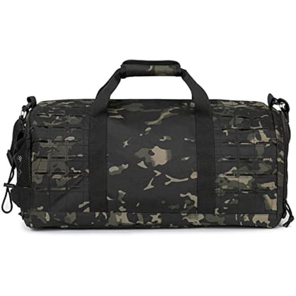 QT&QY 40L Military Tactical Duffle Bag for Men, Sport, Gym, Fitness, Travel, Training, Workout, Football, Weekender, Black, Polyester, 53.5cm x 25.5cm x 25.5cm