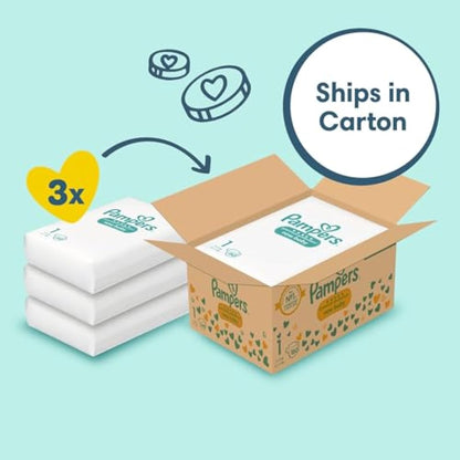 Pampers Premium Protection New Baby Size 1, 180 Nappies, 2kg-5kg, Monthly Pack + Pampers Harmonie Aqua Baby Wipes 1 pack of 10 Wipes