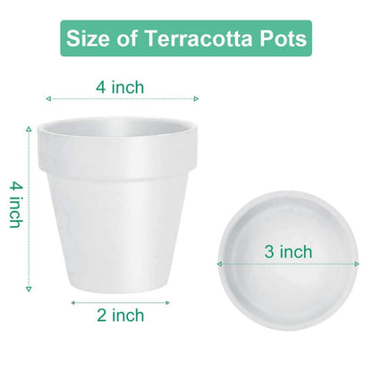 vensovo 10.16cm White Clay Pot for Plant with Saucer - 6 Pack Small Terra Cotta Plant Pot with Drainage Hole, Flower Pot with Tray, Terracotta Pot for
