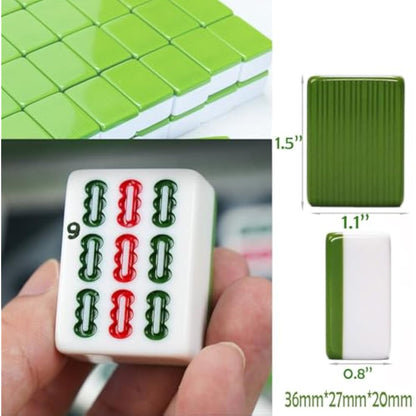 LANYOTA Mahjong Set, Chinese Mahjong Game Set with Carrying Travel Case,36x27mm,Large 144+2 Tiles with Arabic Numerals, 2 Dice and a Wind Indicator(Green)