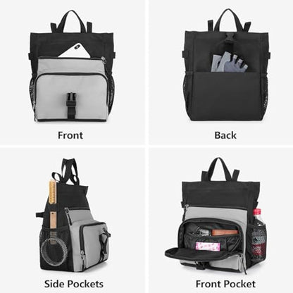 PGmoon Chalk Bucket for Climbing & Bouldering, Chalk Bag Pot with 2 Zippered Pockets, 2 Side Pockets & 4 Brush Holders.