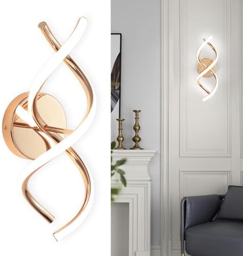 EIDISUNY Wall Lamp LED Gold Modern Elegant Spiral Indoor Wall Lights for Bedside Bedroom Living Room Hallway Wall Lighting Fixture Cool White Light 24W