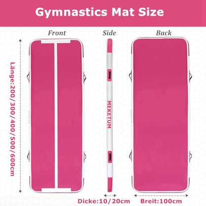 MEKETUM Air Tumble Track Gymnastic Mat Inflatable 6.6ft 10ft 13ft 16ft 4/8 Inch Thickness Gym Tumbling Floor Mats with Air Pump for Home Use/Cheerleading/Yoga/Dance/Water Fun