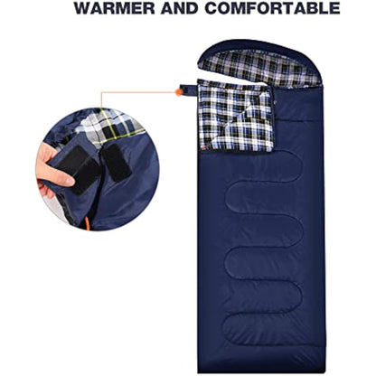 REDCAMP Cotton Sleeping Bag for Adult with Removable Pillow, Wide Sleeping Bag with Hood for 3-4 Season Winter Cold Weather Camping Fishing