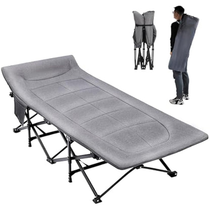 REDCAMP XXL Oversized Camp Bed for adults 500lbs with Cushion and Pillow,29.5" Extra Wide Heavy Duty Sturdy Folding Camping Bed Portable, Stronge Thicker Tubes Sleeping Cot Outdoor Travel Office