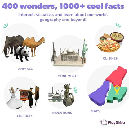 PlayShifu Educational Globe for Kids, Orboot Earth (Globe + App) Interactive AR World Globe, 400 Wonders, 1000+ Facts, STEM Toy Gifts for Kids 4-10 Years, No Borders, No Names on Orboot Globe