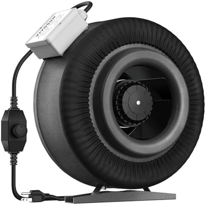 VIVOSUN Inline Pipe Fan 200 mm Extractor Fan 1257 m³/h with Continuous Speed Controller for Grow Tents, Indoor Garden Ventilation