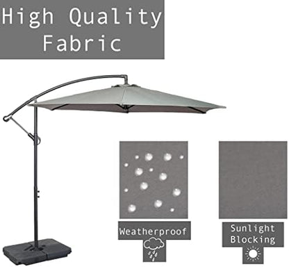 GardenCo 3m Cantilever Banana Parasol INCLUDES BASES & COVER - Hanging Parasol with Crank Handle - Outdoor Garden and Patio Sun Shade (Grey)