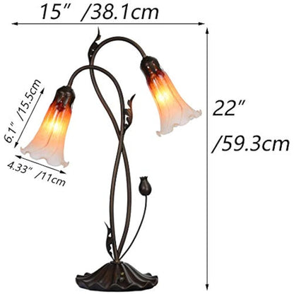 Bieye L30698 Lily Flower Blown Glass Accent Table Lamp for Living Room Bedroom Decoration (2-Light, Orange)