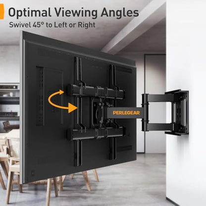 Perlegear TV Wall Bracket for 37-84 Inch Flat/Curved TVs up to 60kg, Swivel Tilt TV Bracket Max.VESA 600x400mm, Full Motion Wall Mount with Dual Arm